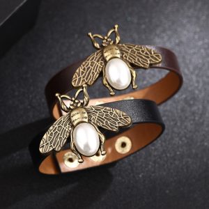 Replica Designer Men Creative Personality Alloy PU Pearl Bracelet