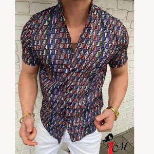 Replica Designer Men Fashion Letter Printed Hawaiian Short Sleeve Shirt