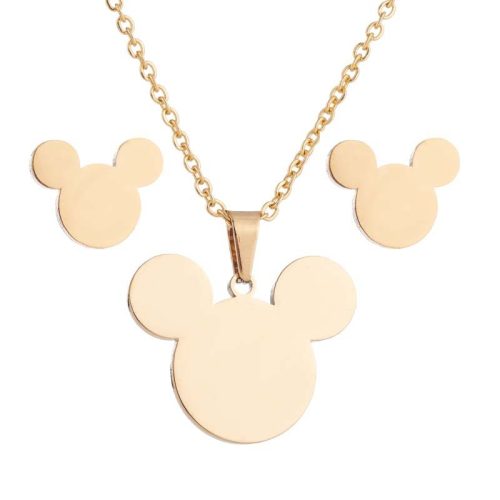 Replica Designer Mickey Mouse Women Animal Pattern Stainless Steel Pendant Necklace And Earrings Jewelry Set