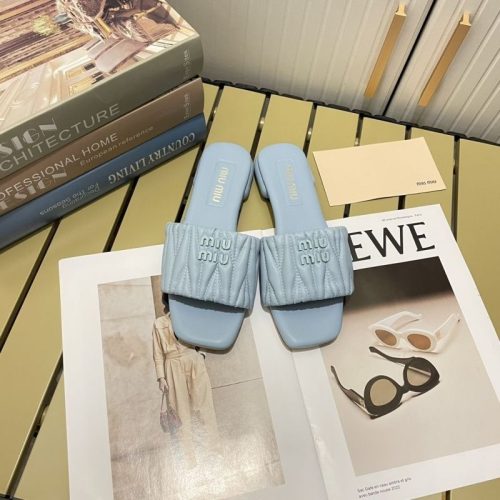 Replica Designer Miumiu Fashion Solid Color Pleated Square Toe Slippers