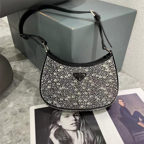 Replica Designer Prada Autumn And Winter Imitation Edition Diamond Starry Shoulder Hand-Held Bag