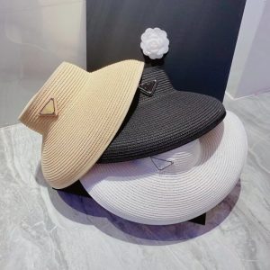 Replica Designer Prada Big Brim Sunscreen Empty Top Seaside Travel Straw Hat