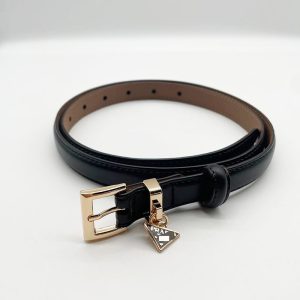Replica Designer Prada Black Cowhide Boned Edge CraftsmanshipTemperament Belt