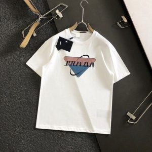 Replica Designer Prada Casual Men And Women Color Matching Printed Letter T-Shirt