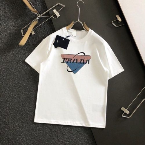 Replica Designer Prada Casual Men And Women Color Matching Printed Letter T-Shirt
