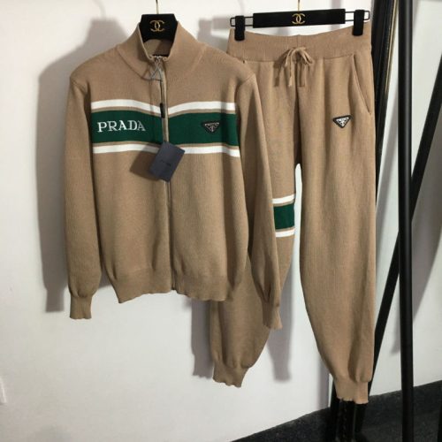 Replica Designer Prada Color Contrast Stitching Knit Two-Piece Set