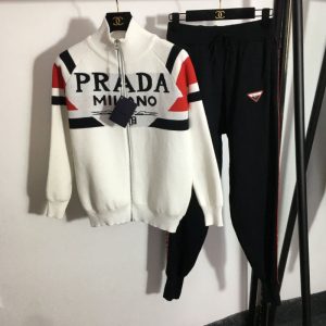 Replica Designer Prada Contrast Color Stitching Two-Piece Set