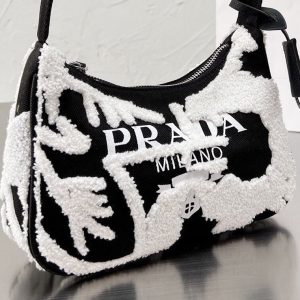 Replica Designer Prada Dumpling Bag Flocking Print Stitching Letter Armpit Bag