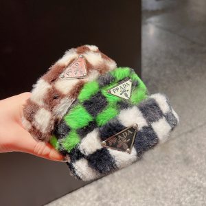 Replica Designer Prada Fashion Colorblock Checkerboard Plush Hair Hoop