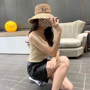 Replica Designer Prada Fashion Hollow Solid Color Raffia Weave Sunscreen Hat