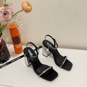 Replica Designer Prada Fashion Imitation Rhinestone Thick Heel Sexy High Heels Sandals
