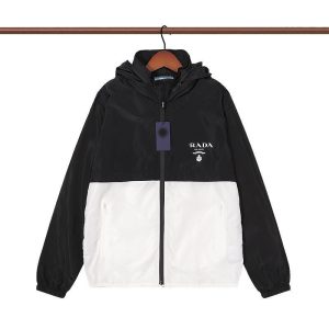 Replica Designer Prada Fashion Men Letter Print Contrast Panel Coat