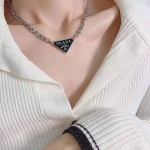 Replica Designer Prada Fashion Simple Letter Triangle Pendant Necklace