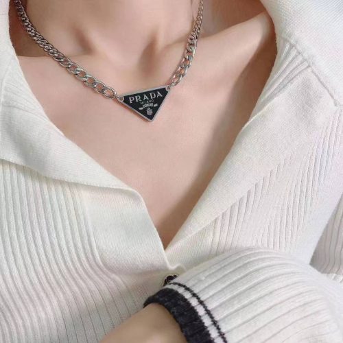 Replica Designer Prada Fashion Simple Letter Triangle Pendant Necklace