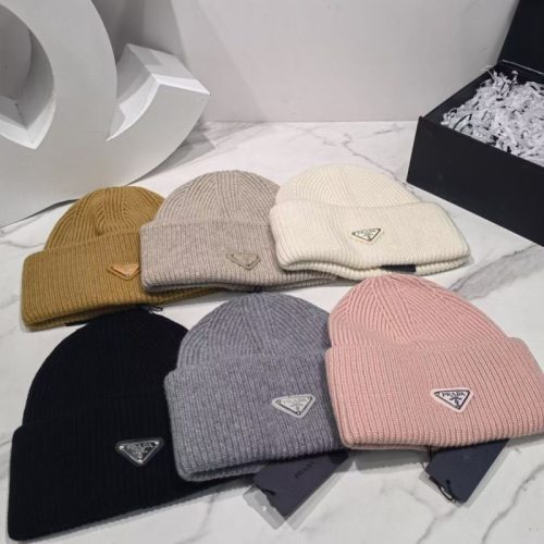 Replica Designer Prada Fashion Solid Color Letter Thickened Wild Knitted Hat
