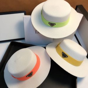 Replica Designer Prada Fashion Straw Flat Top Hat