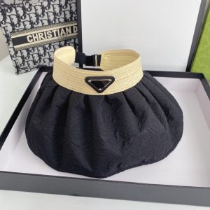Replica Designer Prada Folding Big Brim Empty Top Summer Seaside Travel Hat