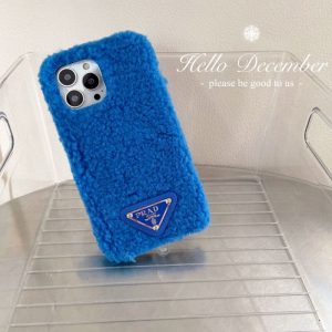 Replica Designer Prada Klein Blue Plush Solid Color Apple Phone Case
