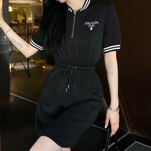 Replica Designer Prada Letter Embroidered Short-Sleeved Dress