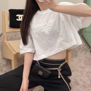 Replica Designer Prada Letter Embroidered Short T-Shirts