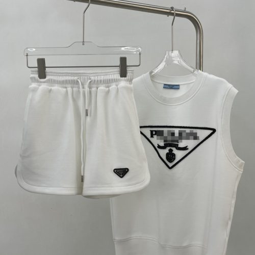 Replica Designer Prada Letter Flocking Embroidered Top And Wide-Leg Casual Shorts Suit
