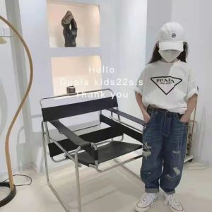 Replica Designer Prada Letter Printed Kids Round Neck All-Match Cotton Short-Sleeved T-Shirt