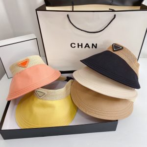 Replica Designer Prada Linen Stitching Large Brimmed Sunscreen Empty Top Hat