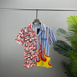 Replica Designer Prada Men Common Short Sleeve Lapel Cardigan Shirt