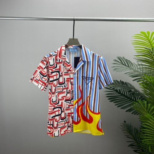 Replica Designer Prada Men Common Short Sleeve Lapel Cardigan Shirt