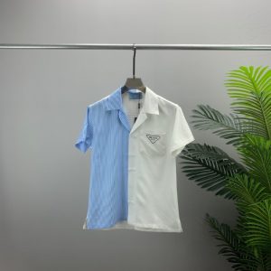 Replica Designer Prada Men Lapel Cardigan Simple Short Sleeve Shirt