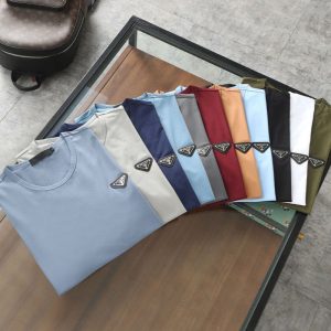Replica Designer Prada Men Mercerized Cotton Simple Black Casual Round Neck Short-Sleeved T-Shirt