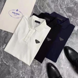 Replica Designer Prada Men POLO Shirt Lapel Solid Color Casual Short-Sleeved T-Shirt