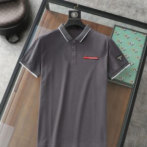 Replica Designer Prada Men POLO Shirt LapelSolid Color Casual Short-Sleeved T-Shirt
