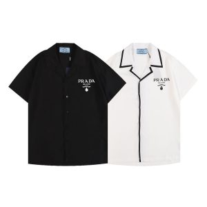 Replica Designer Prada Men Short-Sleeved Cotton Shirt