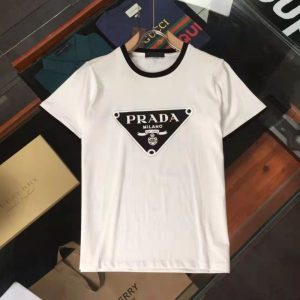 Replica Designer Prada Men Simple Letter Printing Round Neck All-Match Short-Sleeved T-Shirt