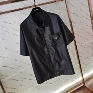 Replica Designer Prada Men Summer Casual Nylon Silky Fabric Short-Sleeved Shirt
