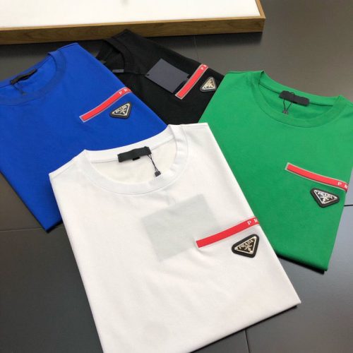 Replica Designer Prada Men Summer Fashion Casual Round Neck Slim Bottoming Short-Sleeved T-Shirt