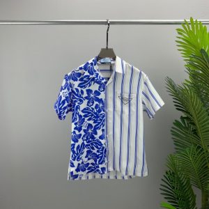 Replica Designer Prada Men Summer Lapel CardiganSimple Short Sleeve Shirt