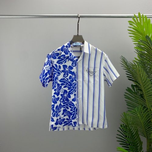 Replica Designer Prada Men Summer Lapel CardiganSimple Short Sleeve Shirt