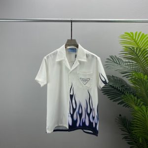 Replica Designer Prada Men Summer Short Sleeve Cardigan Lapel 3d Printing Shirt