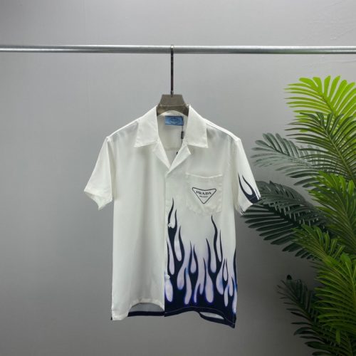 Replica Designer Prada Men Summer Short Sleeve Cardigan Lapel 3d Printing Shirt