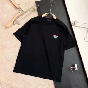 Replica Designer Prada Men Summer Short-Sleeved T-Shirt Loose Casual Solid Color Round Neck Breathable Top