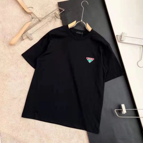 Replica Designer Prada Men Summer Short-Sleeved T-Shirt Loose Casual Solid Color Round Neck Breathable Top
