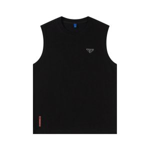 Replica Designer Prada Men Summer Simple Red Striped Cotton Vest