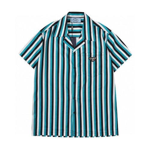 Replica Designer Prada Men Summer Stripe Casual Loose Short-Sleeved Shirt Top