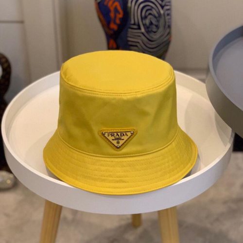 Replica Designer Prada Metallic Alphabet Solid Bucket Hat