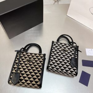 Replica Designer Prada Mini Embroidered Piano Score Hand Carry Canvas Bag