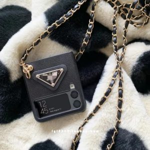 Replica Designer Prada Mobile Phone Large Leather Grain Folding Screen Protective Cover