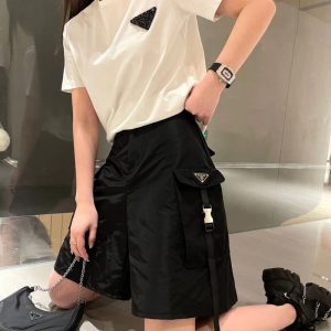 Replica Designer Prada Nylon High Waist Buckle Casual Pants