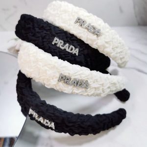 Replica Designer Prada Seersucker Pleated Letter Drill Headband